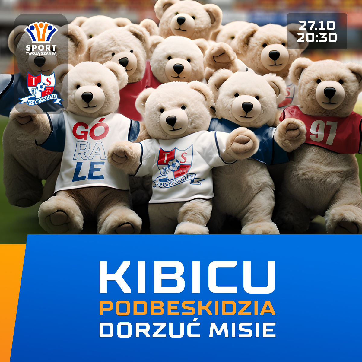 Akcja „Dorzuć misie” na stadionie Podbeskidzia! Pluszaki wylądują na murawie podczas meczu z Wisłą Kraków!